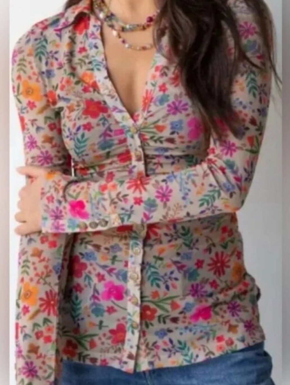 Natural Life Carina Long Sleeve Mesh Top Size Large Floral Fairy Whimsigoth